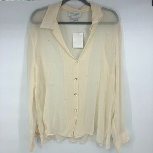 *flaw* NWT  100% silk top Blouse Rhinestone Large